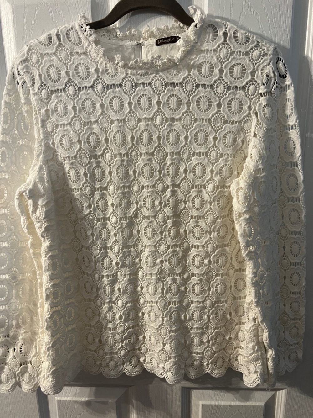 J. McLaughlin Ivory Crochet Lace Long Sleeve Top